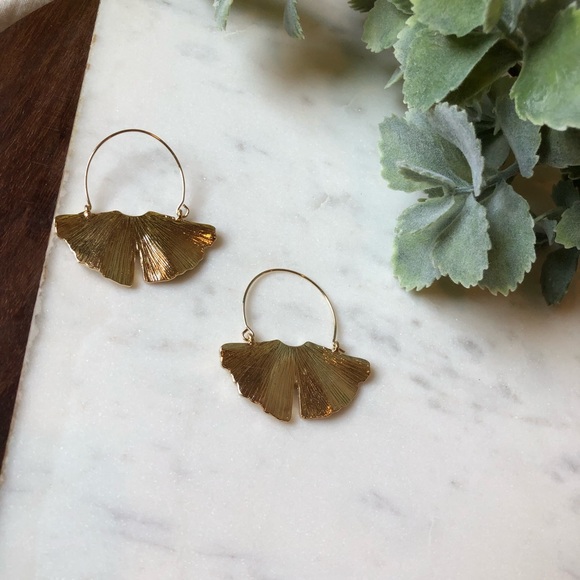 The Alma - Golden Leaf Crescent Earrings - Picture 3 of 6